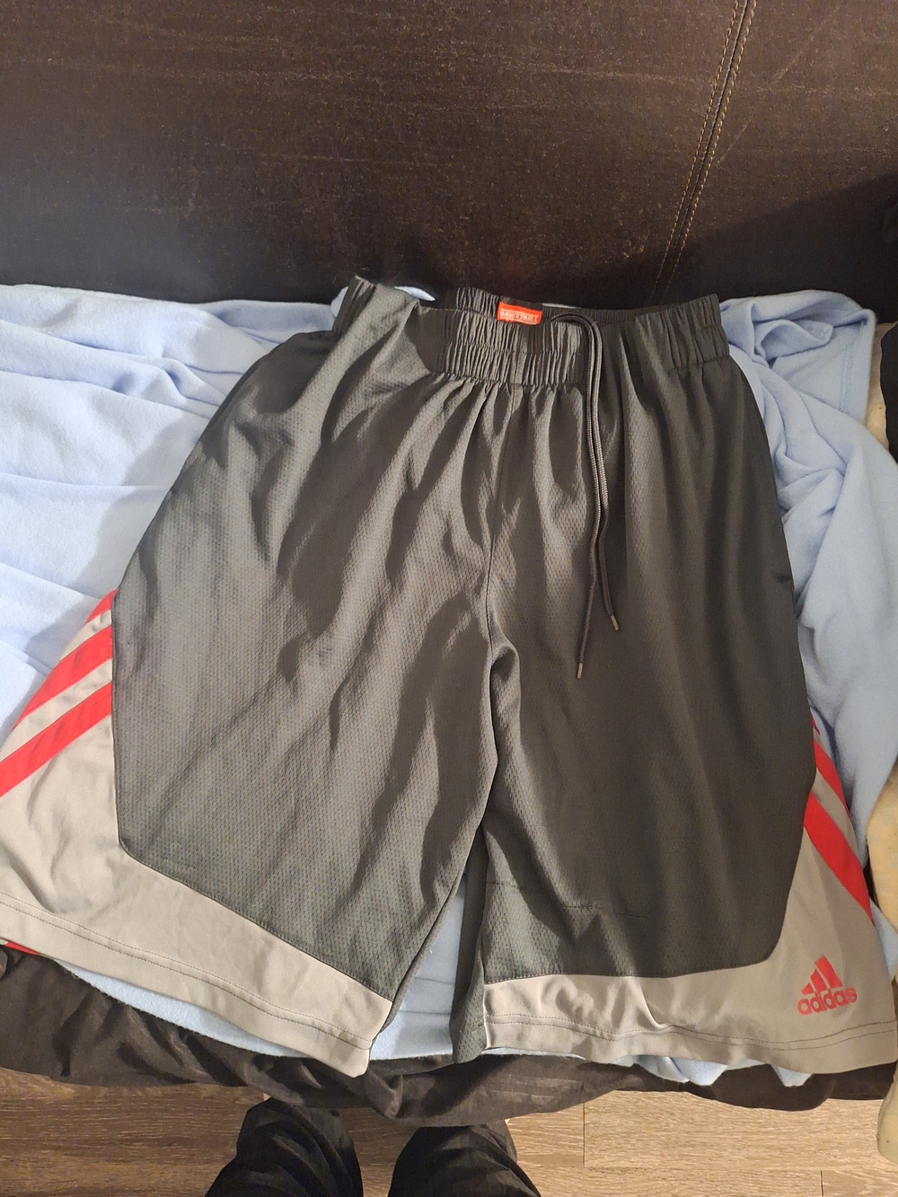 Adidas Men’s Black and Gray Athletic Shorts with Red Accents